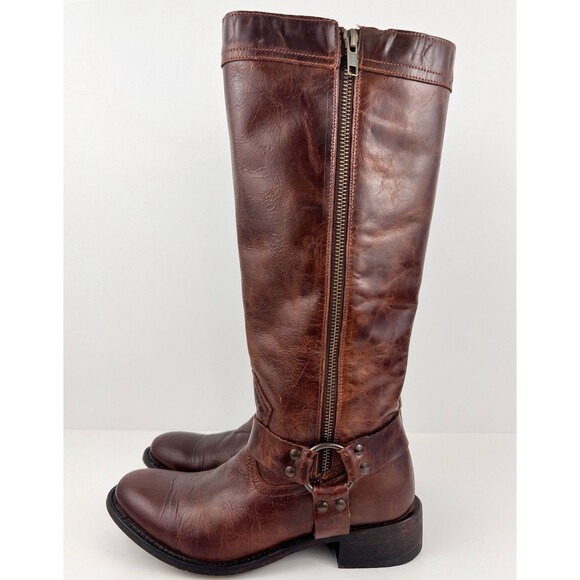 Dan Post Western Harness Boots Tall Size 7.5 M Brown Zip Western Riding DP 3295 - Picture 1 of 11